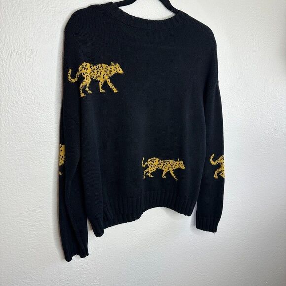 Rails Perci Sweater XS Black Leopard Jungle Cat Intarsia Wool Cashmere Blend - Picture 7 of 8